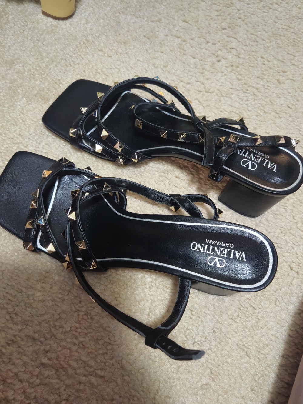 Valentino Garavani Black Stud Leather Block Heel Sandals